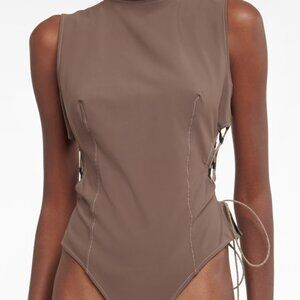 Jacquemus Le Body Marrone - brown bodysuit with lace up detailing - Size 36